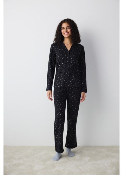 Dark Sky Siyah Gömlek Pantolon Pijama Takımı