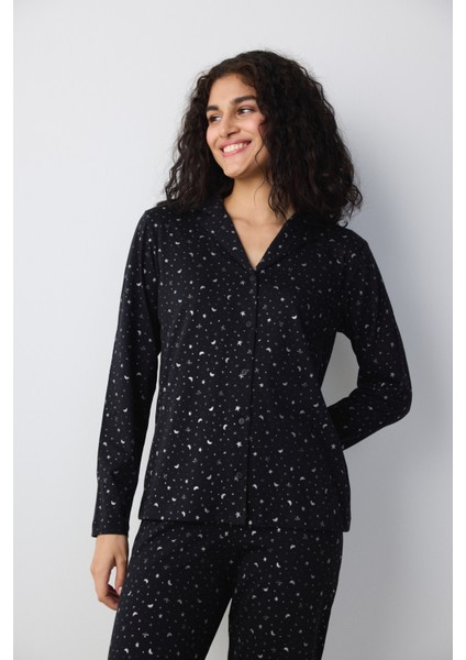 Dark Sky Siyah Gömlek Pantolon Pijama Takımı