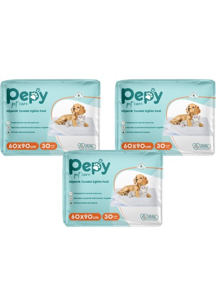 Pepy Kaydırmaz Hijyenik Tuvalet Eğitim Pedi 60X90Cm 90 Adet - 3 Paket