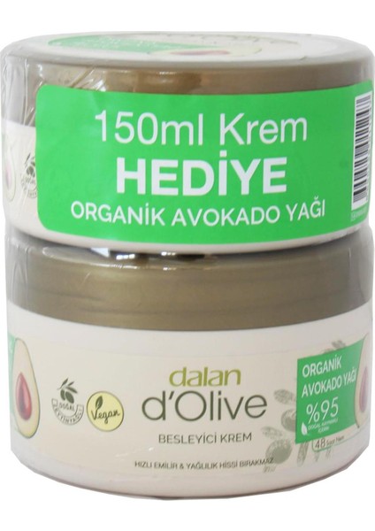 D'olive Besleyici Organik Avokado Yağlı Kremi 250 Ml + 150 Ml Hediye