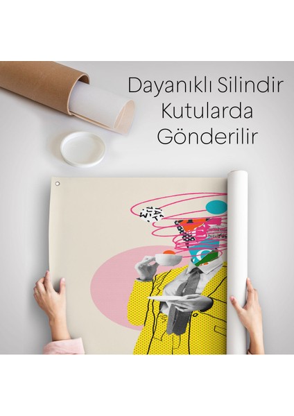 Çizgi Roman Kahramanı Kahvesini Yudumluyor Pop Art Kanvas Duvar ÖRTÜSÜ-HALISI-5066