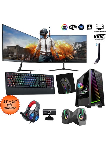 Twitch i5-10400F 16GB 512GB M.2 NVMe RX550 4GB 24"+24" Oyuncu Masaüstü Bilgisayarı