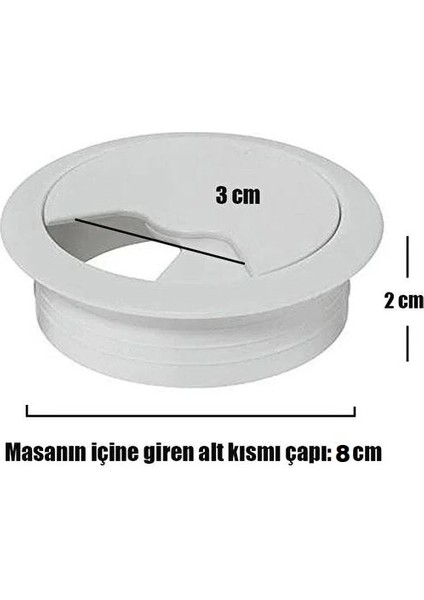 Masa Üstü Kablo Kanalı Deliği Kapağı Beyaz Masa Kapağı 8 cm (5 Adet)