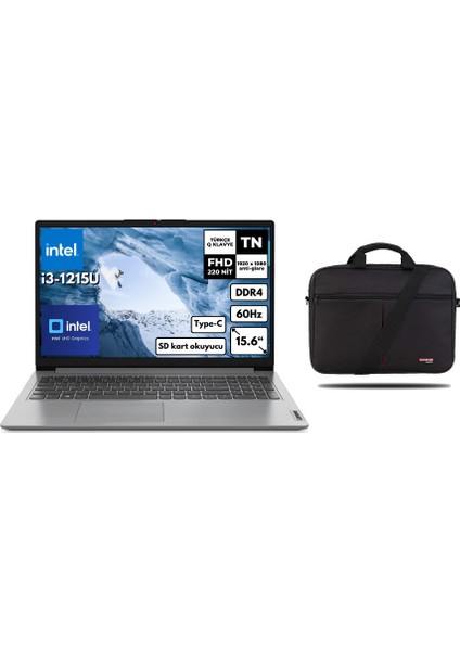 Ideapad 1 15IAU7 I3-1215U 12GB 512GB SSD 15.6" Fhd Freedos Taşınabilir Dizüstü Bilgisayar 82QD00GMTXH13 + Çanta