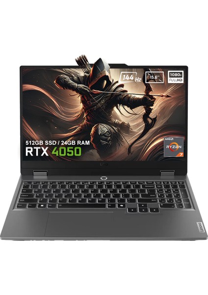 LOQ 15ARP9 83JC006ATRv1 AMD Ryzen 7-7435HS 24GB DDR5 512GB SSD RTX4050 6GB 15.6 inç 144Hz Full HD FreeDos Gaming Laptop