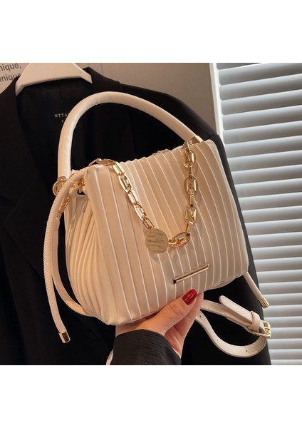 Fransız Omuz Çantası Pilili El Crossbody Kova Çantası (Yurt Dışından) fırsatları