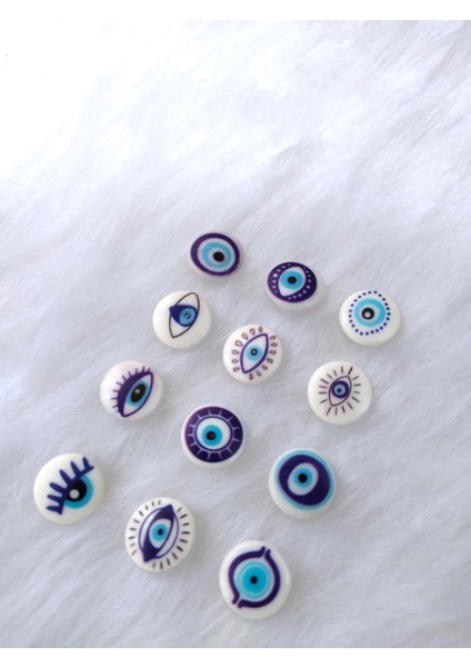 24 Adet 15 Mm Yuvarlak Arkadan Delikli Karışık Desen Nazar Boncuğu Göz Düğme fiyatları