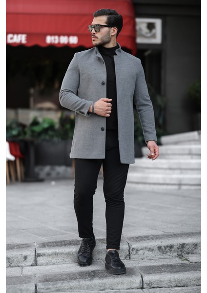 Erkek Gri Yeni Sezon Kaşe Kaban