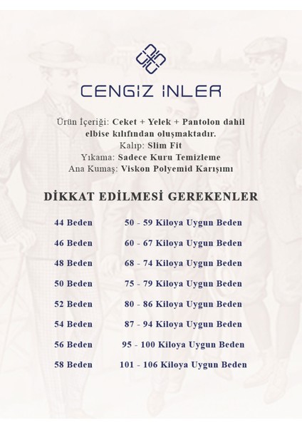 Cengiz Inler Dik Çizgi Çift Düğme Yelekli Slim Fit Erkek Takım Elbise