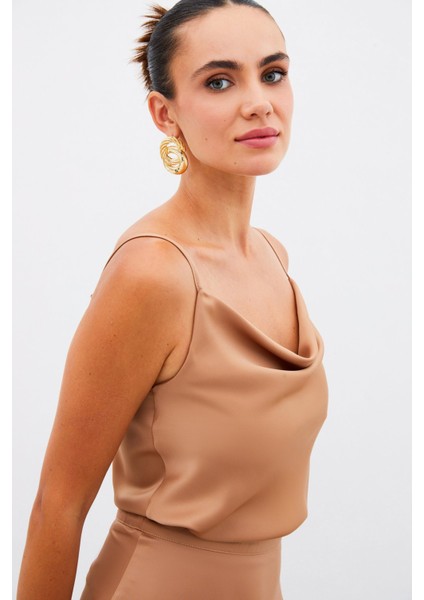 Degaje yaka saten bluz - CAMEL