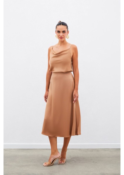 Degaje yaka saten bluz - CAMEL fiyatları