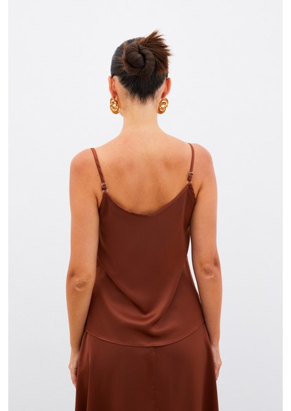 Degaje yaka saten bluz - KAHVE indirimleri