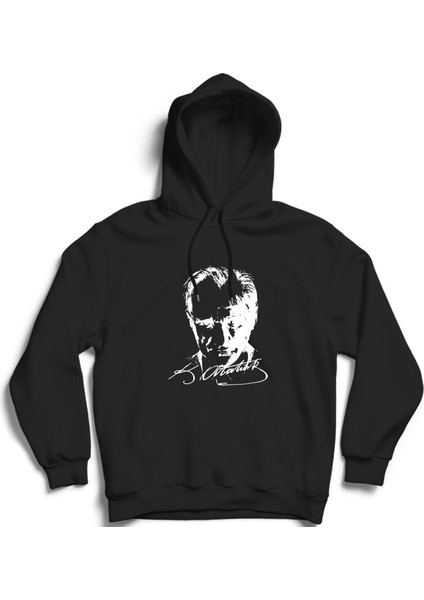 Mustafa Kemal Atatürk, Portre, Imzalı %100 Pamuk Kapüşonlu Sweatshirt Hoodie