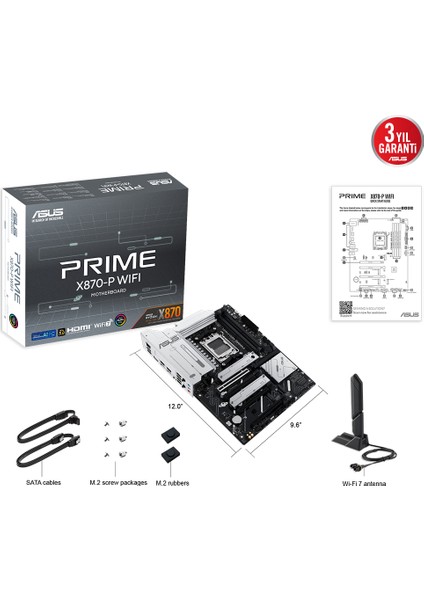 Prıme X870-P Wıfı Amd X870 Am5 Ddr5 8000 HDMI 2xusb4 4x M2 Usb3.2 Wifi 7 + Bt Aura Rgb 2.5gbit Lan Atx 14+2+1(80A) Güç Aşamaları, Çift Usb4, Gelişmiş Aı Bilgisayarları Için Hazır