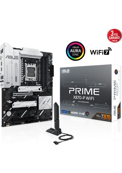 Prıme X870-P Wıfı Amd X870 Am5 Ddr5 8000 HDMI 2xusb4 4x M2 Usb3.2 Wifi 7 + Bt Aura Rgb 2.5gbit Lan Atx 14+2+1(80A) Güç Aşamaları, Çift Usb4, Gelişmiş Aı Bilgisayarları Için Hazır