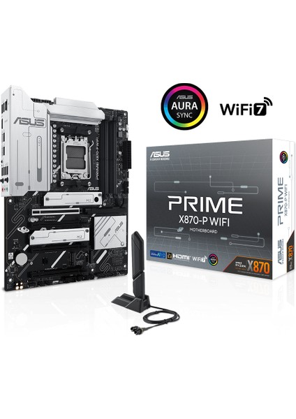 Prıme X870-P Wıfı Amd X870 Am5 Ddr5 8000 HDMI 2xusb4 4x M2 Usb3.2 Wifi 7 + Bt Aura Rgb 2.5gbit Lan Atx 14+2+1(80A) Güç Aşamaları, Çift Usb4, Gelişmiş Aı Bilgisayarları Için Hazır