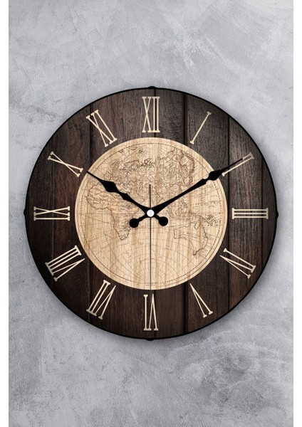 36 cm Ahşap Görünümlü Bombe Cam Sessiz Duvar Saati, Modern, Kahverengi