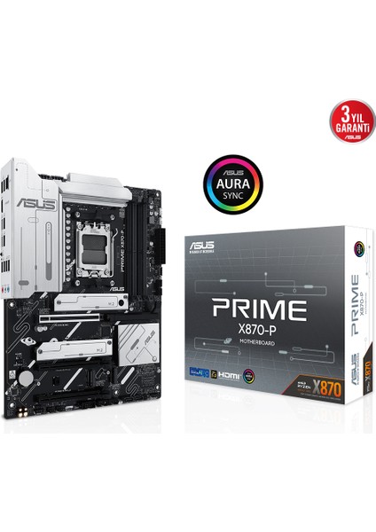 Prıme X870-P Amd X870 Am5 Ddr5 8000 HDMI 2xusb4 4x M2 Usb3.2 Aura Rgb 2.5gbit Lan Atx 14+2+1(80A) Güç Aşaması, Çift Usb4, Pcıe Slot Q-Release