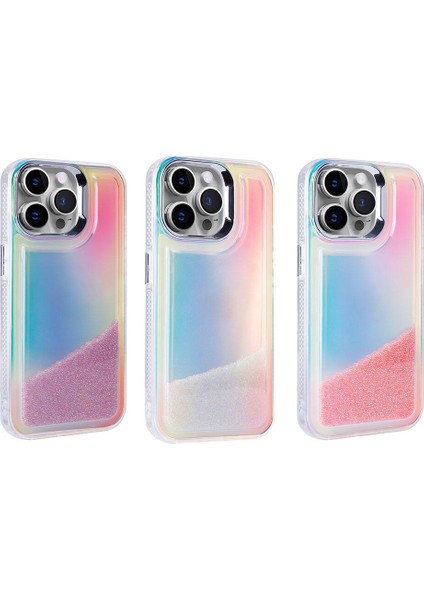 iPhone 14 Pro Kılıf Airbagli Renkli Arka Yüzey Boncuk Tasarımlı Kumul Kapak-Mor modelleri