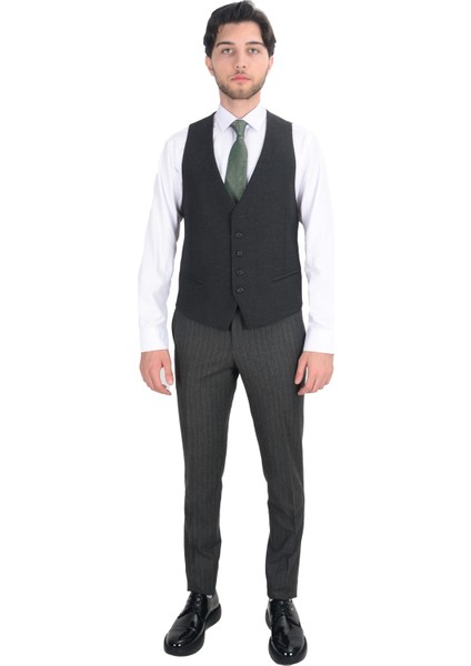 Cengiz Inler Desenli Kırlangıç Yaka Yelekli Erkek Takım Elbise
