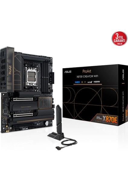 Proart X870E-CREATOR Wıfı Amd X870E Am5 Ddr5 8000 HDMI 2xusb4 4x M2 Usb3.2 Wifi 7 + Bt Aura Rgb 10GBIT + 2.5gbit Lan Atx 16+2+2 Güç Aşamaları, Çift Usb4, Asus Control Center Express Lisansı