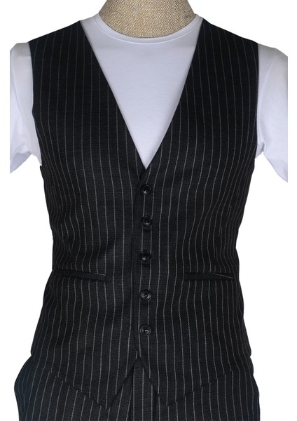 Cengiz Inler Slim Çizgili Yelekli Erkek Takım Elbise