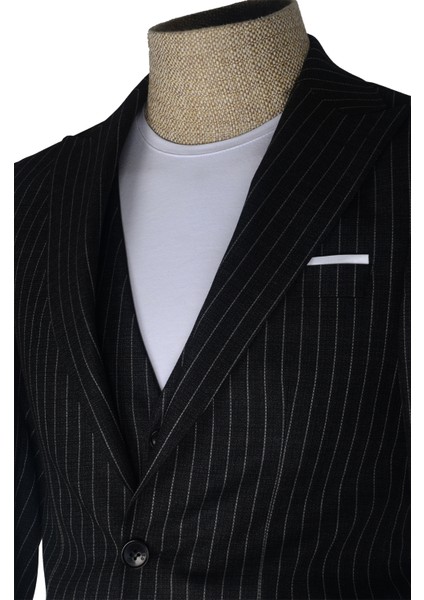 Cengiz Inler Slim Çizgili Yelekli Erkek Takım Elbise modelleri