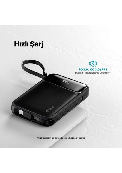 Recharger Pro LCD 10.000MAH Pd 22,5W Lightning ve Usb-Cdahili Kablolu Taşınabilir Hızlı Şarj Al