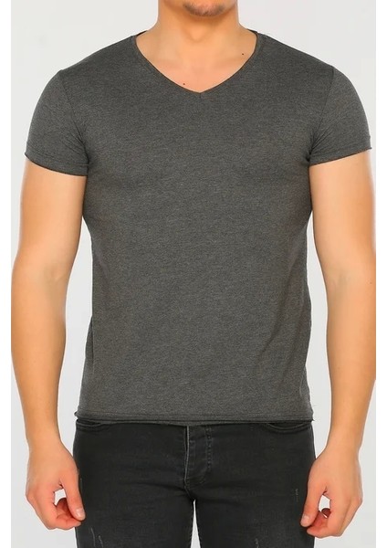 Erkek Basic V yaka Antrasit Tshirt