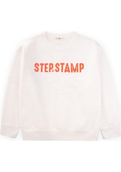 Step By Stamp Baskılı Sweatshirt 9-14 Yaş Kırık Beyaz