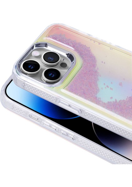 iPhone 14 Pro Max Kılıf Airbagli Renkli Arka Yüzey Boncuk Tasarımlı Kumul Kapak-Şeffaf fırsatları