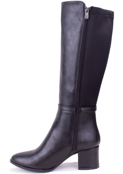 DZA07-928730 Siyah Streçli Klasik Topuklu Kadın Çizme modelleri