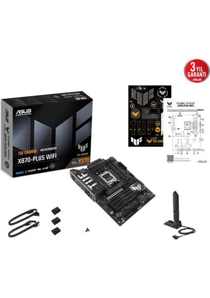 Tuf Gamıng X870-PLUS Wıfı Amd X870 Am5 Ddr5 8000 HDMI 2xusb4 4x M2 Usb3.2 Wifi 7 + Bt Aura Rgb 2.5gbit Lan Atx 16+2+1(80A) Güç Aşamaları, Çift Usb4, 4 x M.2 Slots