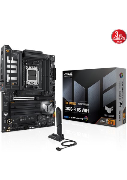 Tuf Gamıng X870-PLUS Wıfı Amd X870 Am5 Ddr5 8000 HDMI 2xusb4 4x M2 Usb3.2 Wifi 7 + Bt Aura Rgb 2.5gbit Lan Atx 16+2+1(80A) Güç Aşamaları, Çift Usb4, 4 x M.2 Slots