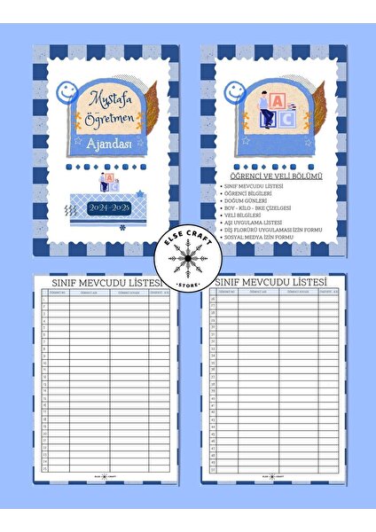 Else Craft 1. Sınıf Erkek Öğretmen Ajandası - Isme Özel - 2024 - 2025  Maarif Modeline Uygundur