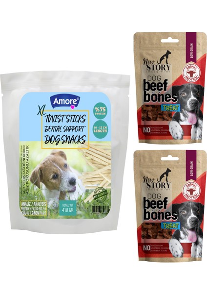 Twist Dog Sticks Xl 418 gr Kalın Köpek Burgu Çiğneme Burgu Ödül Çubuğu, Ödül Kemiği 2X80 gr