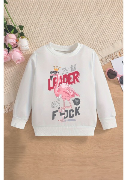 Yeni Sezon Leader Yazılı Taç Filamingo Baskılı Oversize Kapüşonlu Çocuk Sweatshirt 13599