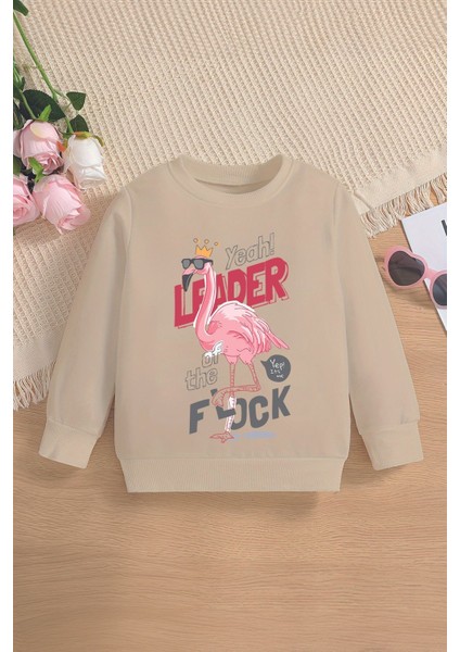 Yeni Sezon Leader Yazılı Taç Filamingo Baskılı Oversize Kapüşonlu Çocuk Sweatshirt 13599