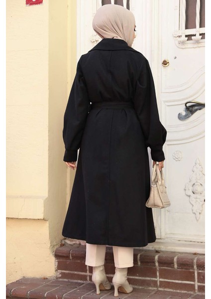 Kemerli Siyah Kaşe Tesettür Kaban 61241S modelleri