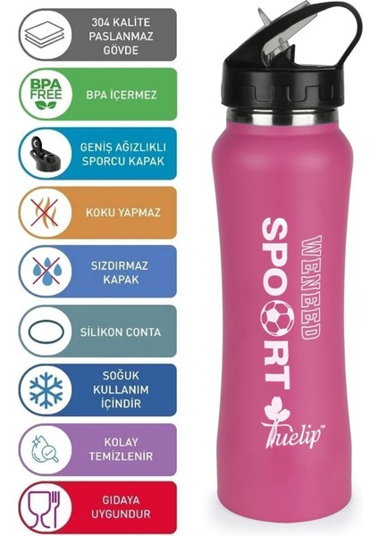 Matara 700 ml Paslanmaz Çelik Suluk Paslanmaz Spor Model Pembe