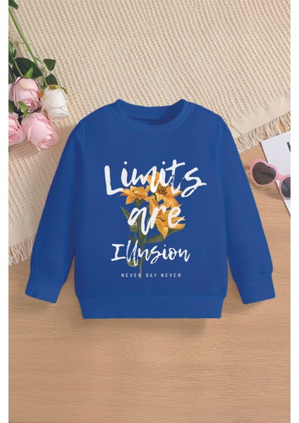 Tarz Limits Are Illusion Yazılı Ayçiçeği Baskılı Oversize Kapüşonlu Çocuk Sweatshirt 14566