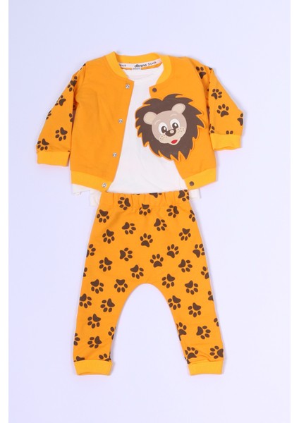 Bebek 3`lü Takım Baskılı Çıtçıtlı Ribanalı C56