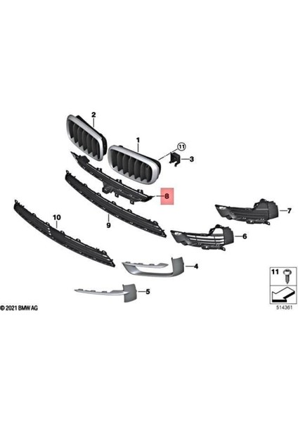 Tampon Izgarası Ön Orta Üst Bmw X5 F15 Bm 14-18 (Oem No: Bmw 51117294476)