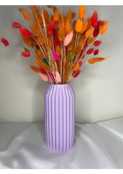 Lila Vazo Çizgili Vazo Dekoratif Vazo Çiçeklik Kuru Çiçek Vazo