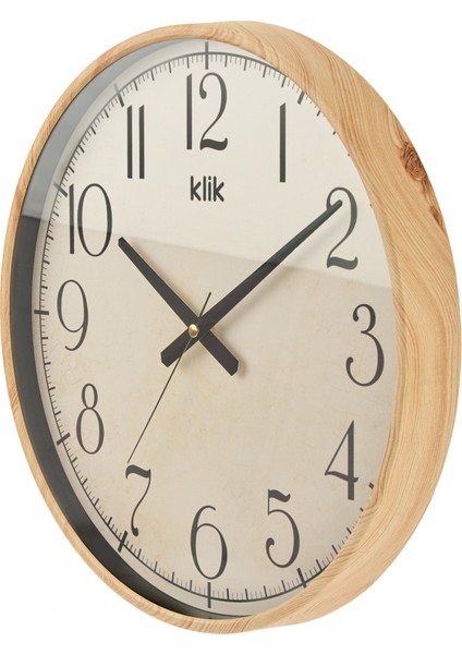 Simplex Ahşap Görünümlü Duvar Saati - Bej - 38 cm