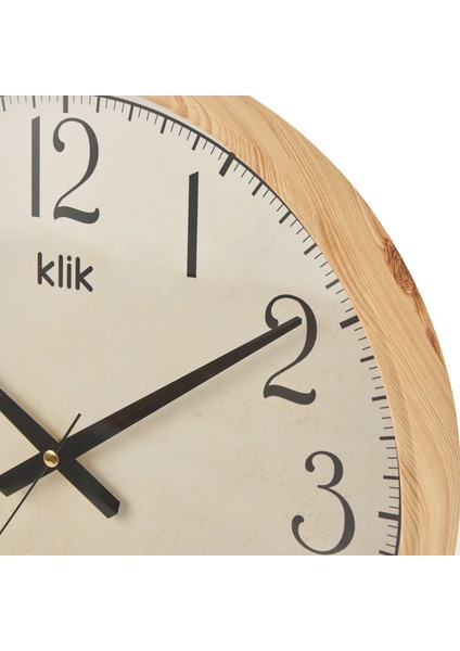 Simplex Ahşap Görünümlü Duvar Saati - Bej - 38 cm