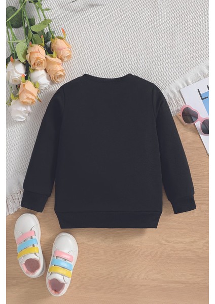 Trend Smile Yazılı Pullu Gökkuşağı Baskılı Oversize Kapüşonlu Çocuk Sweatshirt 14581