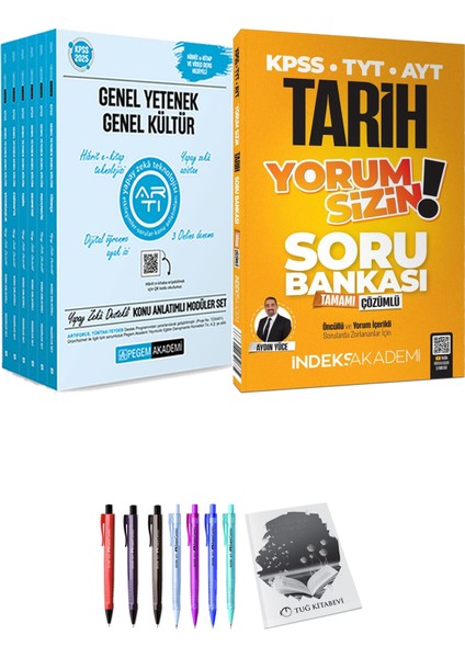 Indeks Akademi 2025 KPSS TYT AYT Tarih Yorum Sizin Soru Bankası Çözümlü - 2025 KPSS Lisans Konu Anlatımlı Modüler Set - (6 Kitap) + Hediyeli