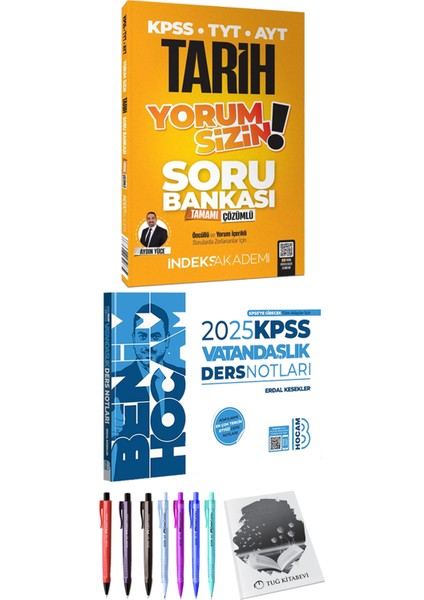 Indeks Akademi 2025 KPSS TYT AYT Tarih Yorum Sizin Soru Bankası Çözümlü - 2025 KPSS Vatandaşlık Ders Notları + Hediyeli