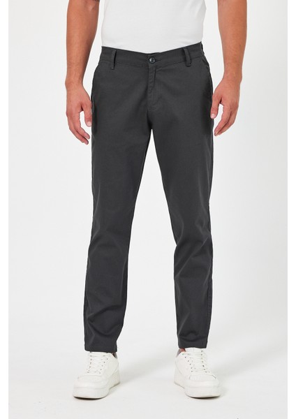 TheSeason Erkek Antrasit Gabardin Pamuklu Keten Slim Fit Yan Cep Esnek Chino Pantolon